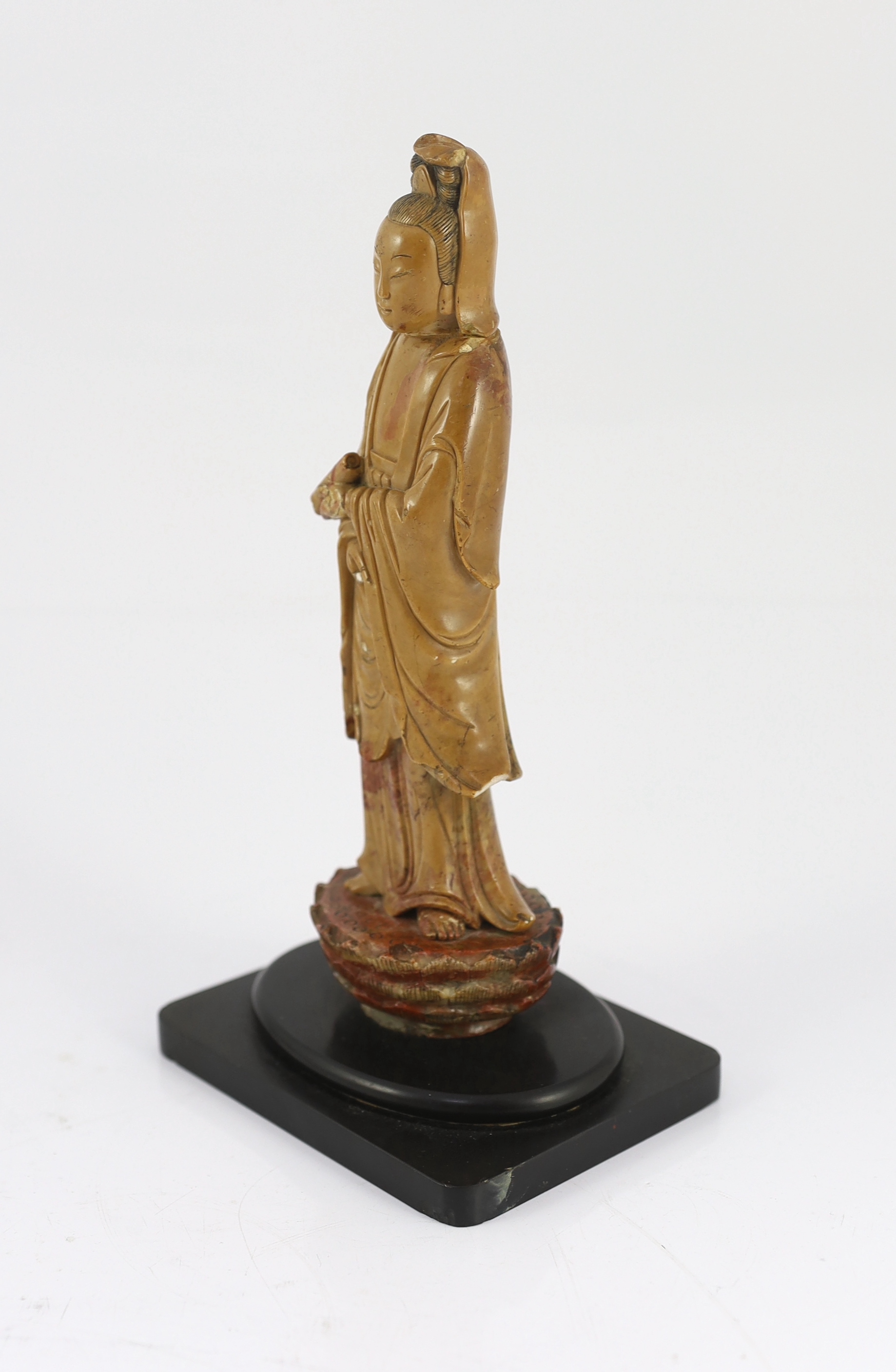 A Chinese soapstone standing figure of Guanyin, 18th century